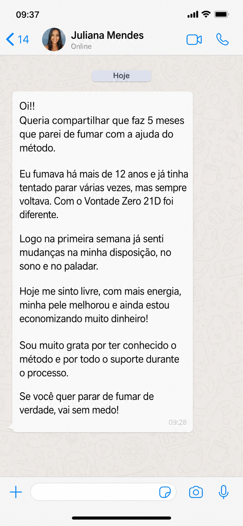Depoimento de cliente que parou de fumar com o VZ 21D