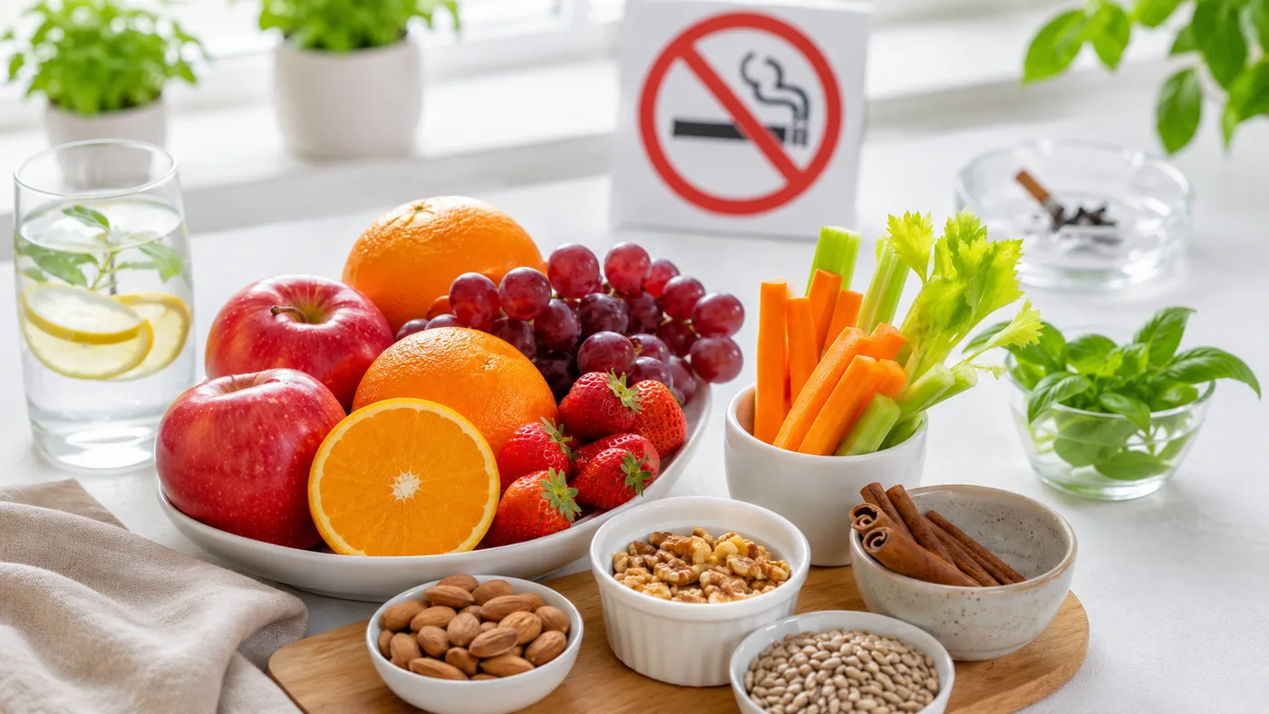 Frutas, castanhas, palitos de cenoura e água, alimentos que ajudam a parar de fumar